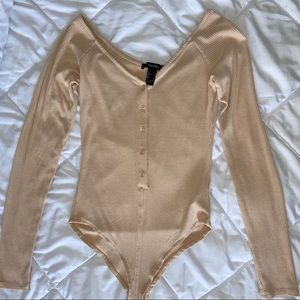 NWOT F21 Nude v neck button up bodysuit